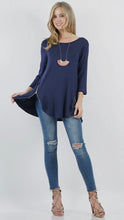 Load image into Gallery viewer, Navy Slinky Shirt With Zipper Detail On Bottom Sides
