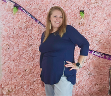 Load image into Gallery viewer, Navy Slinky Shirt With Zipper Detail On Bottom Sides
