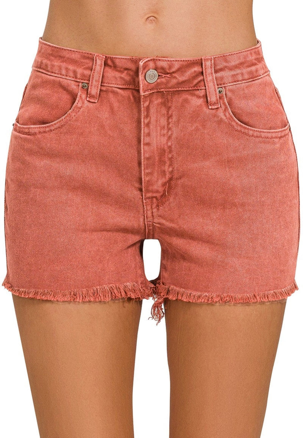 Zenana Rust Frayed End Shorts