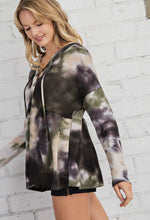 Load image into Gallery viewer, Tie Dye Waffle Knit Top With Criss Cross Front &amp; Hood
