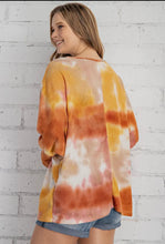 Load image into Gallery viewer, Orange/Yellow Tie Dye Blend Top With Glitter Pocket
