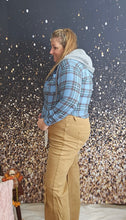 Load image into Gallery viewer, Light Blue Plaid Button Up With Hood
