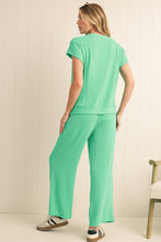 Load image into Gallery viewer, Luxury Solid Corded Short Sleeve T Shirt And Wide Leg Pants Set
