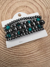 Load image into Gallery viewer, 5 for 1 Set of Faux Sterling Pearls Stretch Bracelet with Faux Turquoise Multi Color Stone
