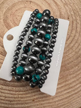 Load image into Gallery viewer, 5 for 1 Set of Faux Sterling Pearls Stretch Bracelet with Faux Turquoise Multi Color Stone
