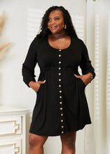Load image into Gallery viewer, Black Long Sleeve Dress 👗 With Button Up Detail Down Center
