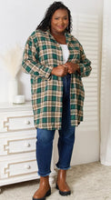 Load image into Gallery viewer, Long Length Tan &amp; Hunter Green Plaid Button Up
