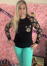 Load image into Gallery viewer, Black Aztec Long Sleeve Shirt With Pocket
