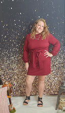 Load image into Gallery viewer, Red Long Sleeve Dress With Tie Detail Waist
