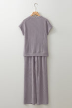 Load image into Gallery viewer, Luxury Solid Corded Short Sleeve T Shirt And Wide Leg Pants Set
