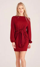 Load image into Gallery viewer, Red Long Sleeve Dress With Tie Detail Waist
