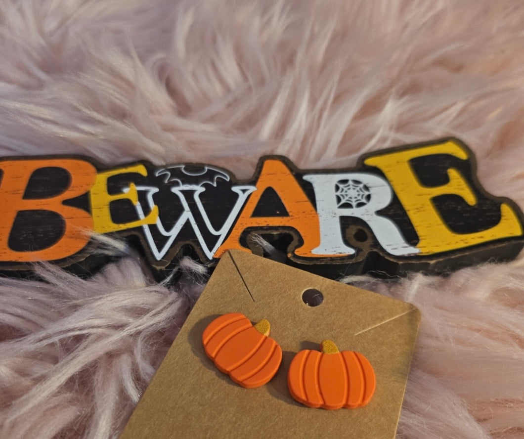 Bright Orange Pumpkin Studs