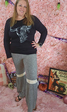 Load image into Gallery viewer, Black Long Sleeve with Floral/Cow Skull On Front
