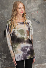 Load image into Gallery viewer, Green/Purple Tie Dye Shirt With Glitter Pocket
