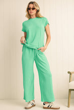 Load image into Gallery viewer, Luxury Solid Corded Short Sleeve T Shirt And Wide Leg Pants Set
