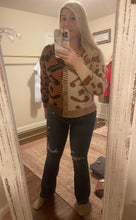 Load image into Gallery viewer, Animal Print Half &amp; Half Button Up Sweater
