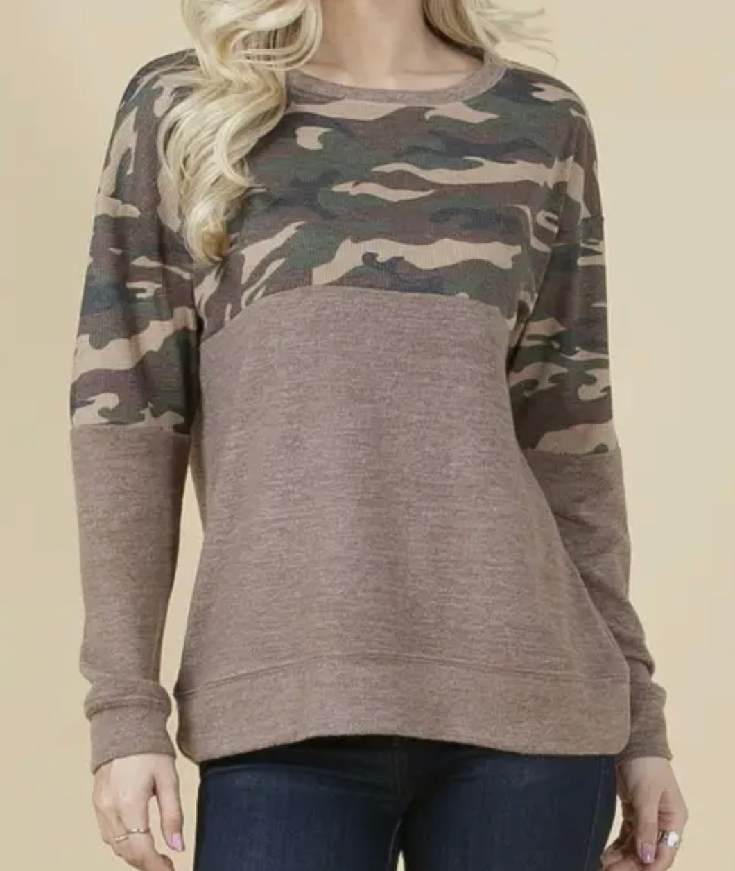 Camo & Brown Color Block Long-sleeve Shirt