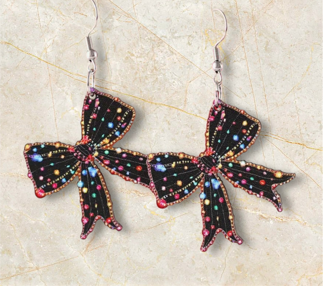 Wooden Bow With Lights Earrings