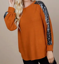 Load image into Gallery viewer, Waffle Knits Burnt Orange Shirt With Sequin Detail Arms
