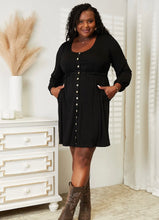 Load image into Gallery viewer, Black Long Sleeve Dress 👗 With Button Up Detail Down Center
