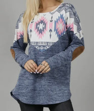 Load image into Gallery viewer, Aztec Long Sleeve Top With Patched Elbows
