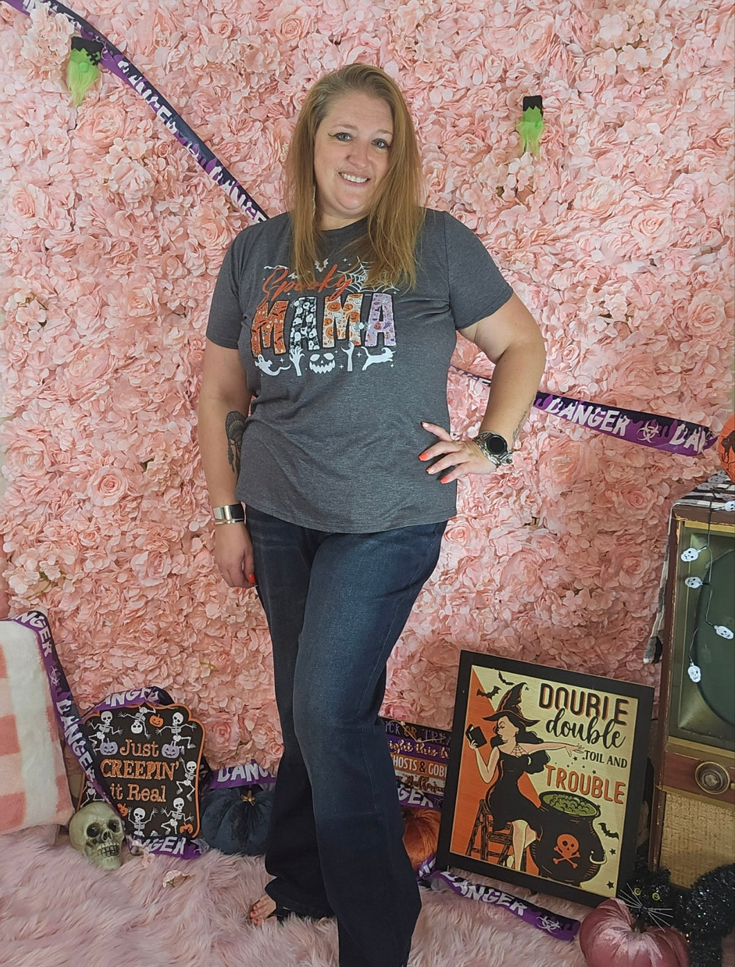 Grey Halloween Themed Spooky Mama Shirt