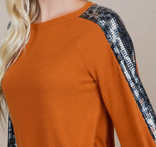 Load image into Gallery viewer, Waffle Knits Burnt Orange Shirt With Sequin Detail Arms
