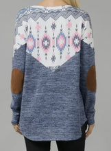 Load image into Gallery viewer, Aztec Long Sleeve Top With Patched Elbows
