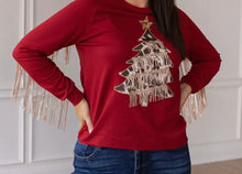 Load image into Gallery viewer, Cow Print Christmas Tree With Fringe Shirt
