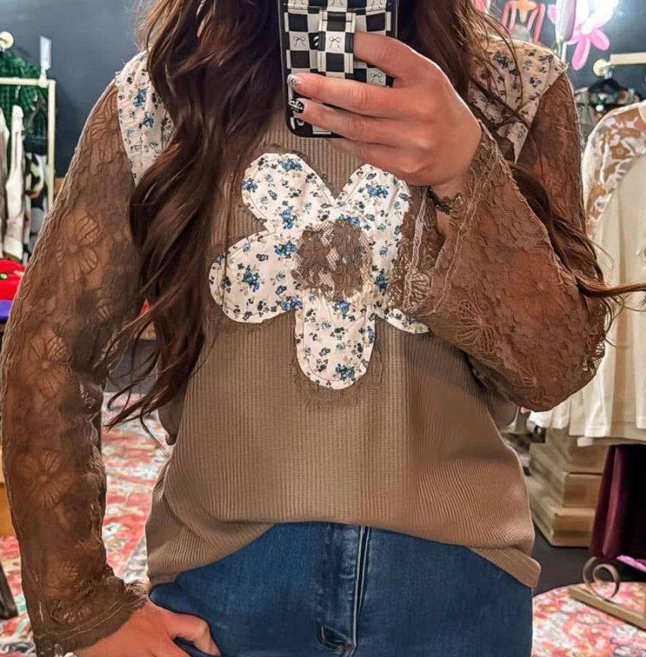 Flower Patch Long Sleeve Lace Top