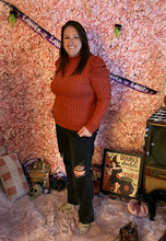 Load image into Gallery viewer, Burnt Orange Ribbed Long Sleeve With Cinched Shoulder Detail
