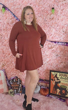 Load image into Gallery viewer, Long Sleeve Rust Dress With Pockets
