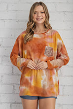 Load image into Gallery viewer, Orange/Yellow Tie Dye Blend Top With Glitter Pocket
