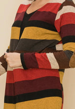 Load image into Gallery viewer, Fall Colored Striped Long Sleeve Long Cardigan
