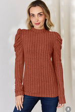 Load image into Gallery viewer, Burnt Orange Ribbed Long Sleeve With Cinched Shoulder Detail
