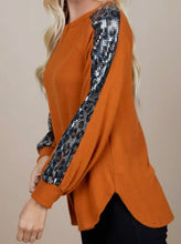 Load image into Gallery viewer, Waffle Knits Burnt Orange Shirt With Sequin Detail Arms
