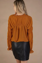 Load image into Gallery viewer, Golden Orange 🟠 Sheer Long Sleeve Top With Decorative Details

