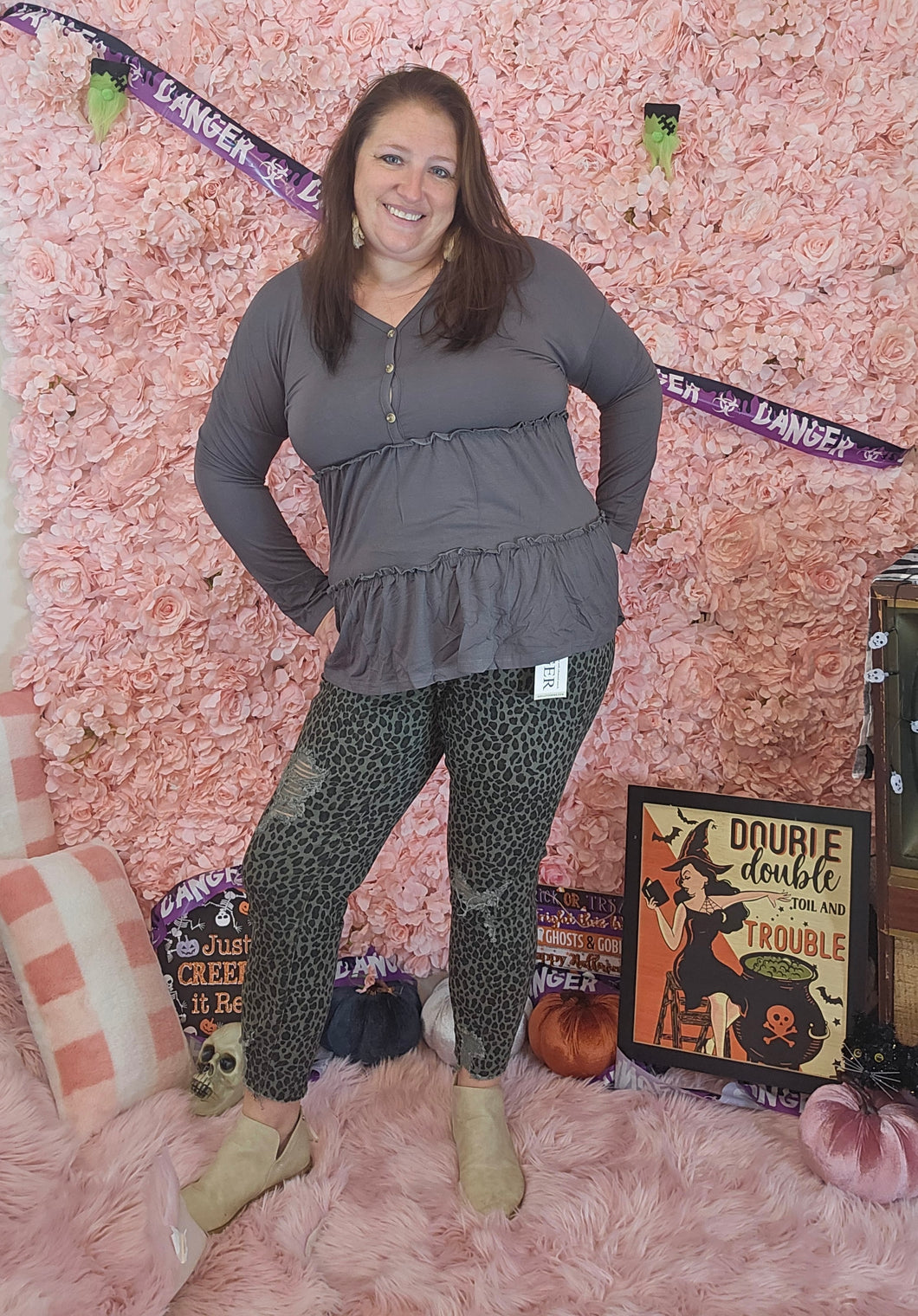 Charcoal Grey Flowy Long Sleeve Top