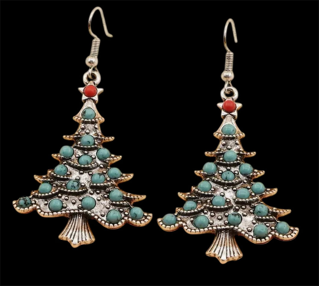 Silver & Turquoise Christmas Tree Earrings