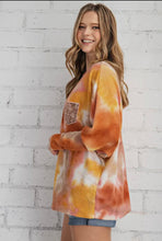 Load image into Gallery viewer, Orange/Yellow Tie Dye Blend Top With Glitter Pocket
