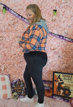 Load image into Gallery viewer, Orange Plaid Button Up With Hood
