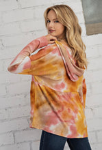 Load image into Gallery viewer, Tie Dye Waffle Knit Top With Criss Cross Front &amp; Hood
