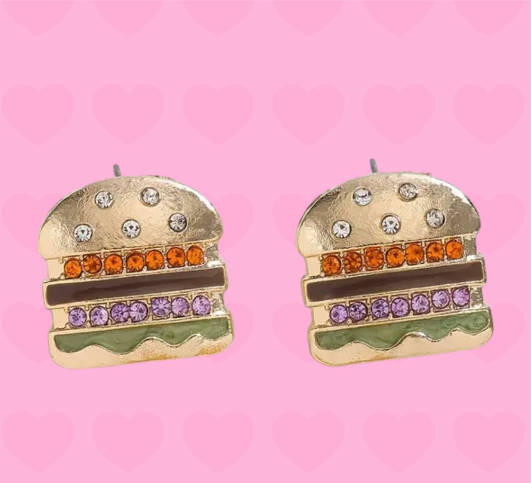 Rhinestone Burger Stud Earrings