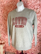 Load image into Gallery viewer, Grey Sweatshirt with Loved 3:16 in Red
