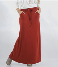 Load image into Gallery viewer, Rust Maxi Skirt With Drawstring Waist &amp; Pockets

