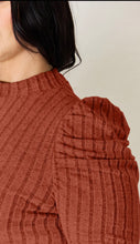 Load image into Gallery viewer, Burnt Orange Ribbed Long Sleeve With Cinched Shoulder Detail
