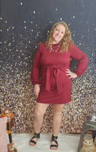 Load image into Gallery viewer, Red Long Sleeve Dress With Tie Detail Waist

