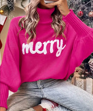 Load image into Gallery viewer, “Merry” Mock Neck Oversized Sweater In Red Or Pink
