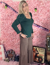 Load image into Gallery viewer, Brown Elastic Waist Tiered Wide Leg Pants
