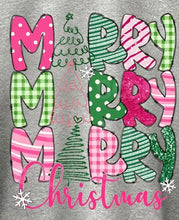 Load image into Gallery viewer, Grey Long Sleeve With Pink &amp; Green Merry Merry Merry Christmas
